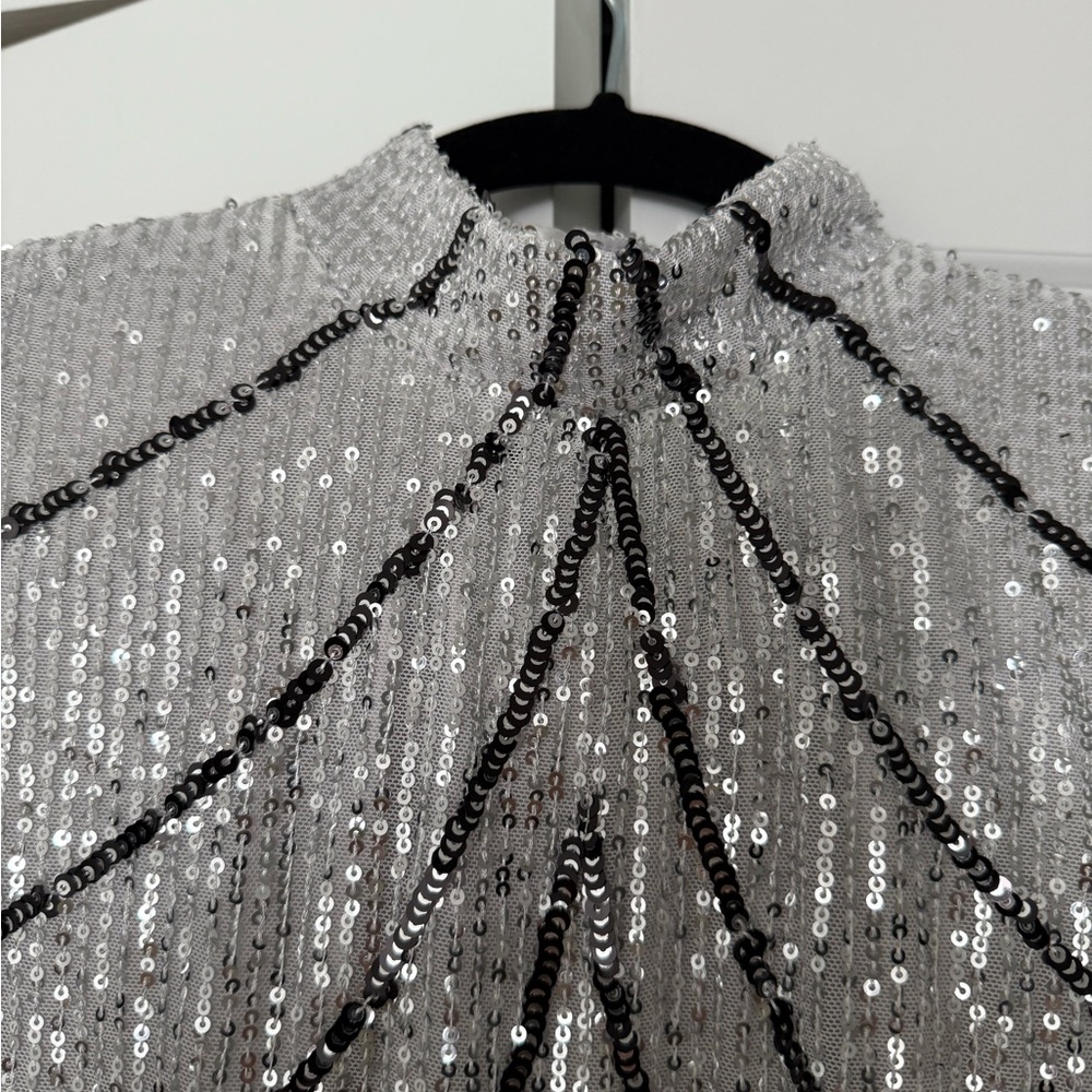 Silver Sequin Long Sleeve Mini Dress - Picture 3 of 6